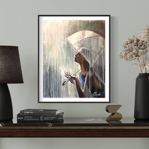 Woman with Umbrella Woman in the Rain Wall Abstract Painting