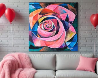 Rose - Symbol of Love Abstract Rose Acrylic on Canvas Wall Decor