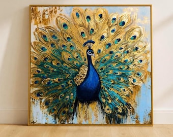 Pauw in goud origineel schilderij op canvas handgemaakt (niet afdrukken)