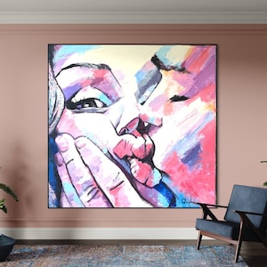 Love Couple Kiss on Canvas Couple Painting Kissing Couple Romantic Painting