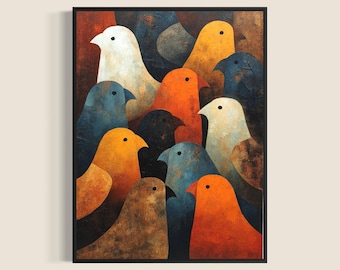 Abstract Birds Painting on Canvas, Modern Acrylic Art