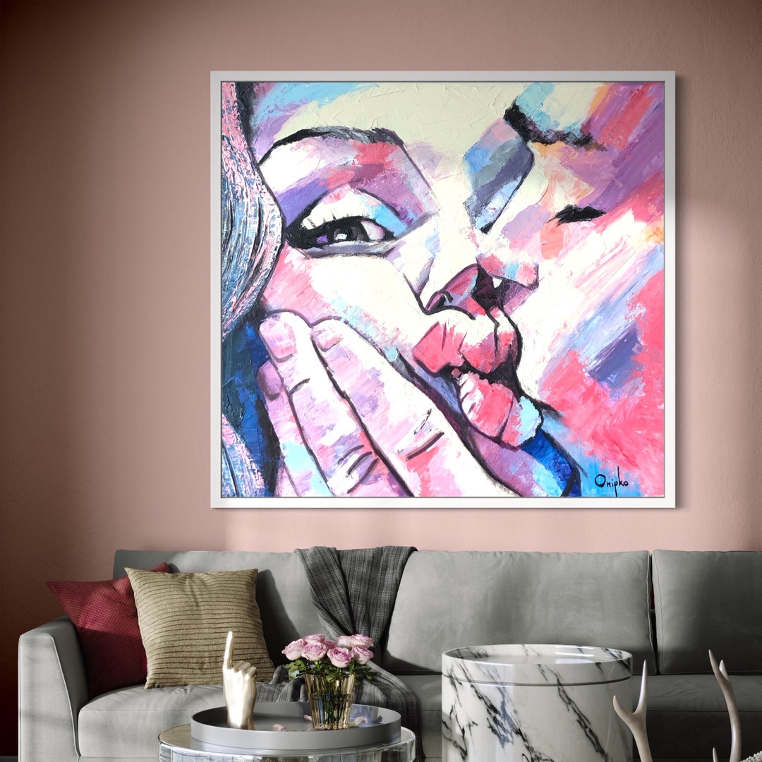 Romantic Couple Kiss Painting on Canvas: Acrylic Love Art - Etsy Canada