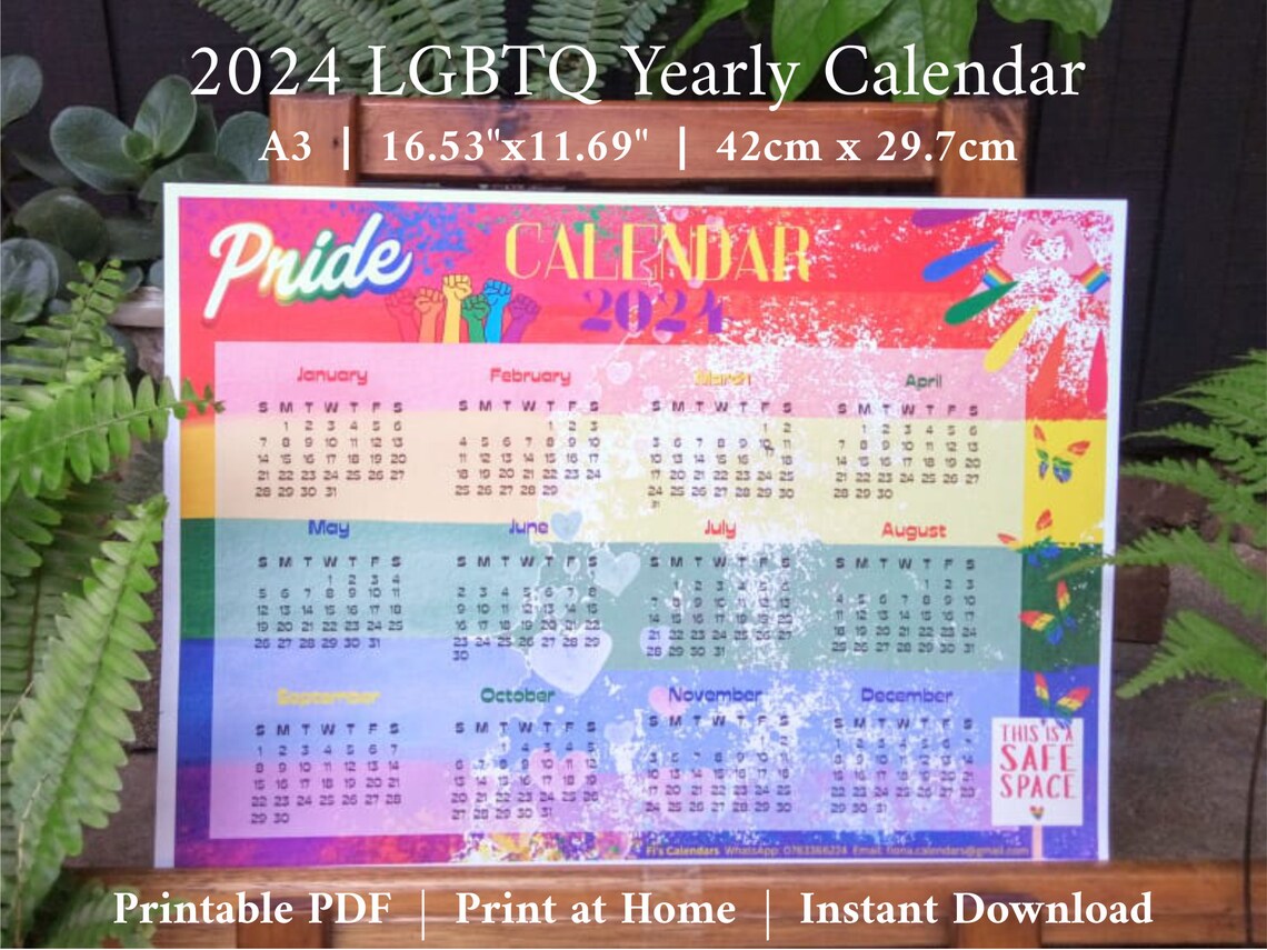 2024 Yearly Calendar, 2024 LGBTQ Calendar, Printable Calendar, Instant