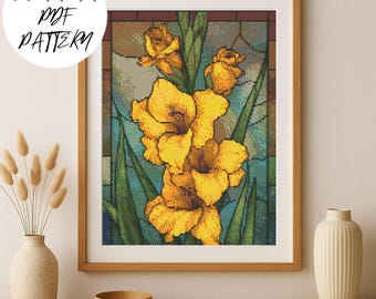 Gladiolen Kreuzstichmuster: Florales Stickmuster (PDF Download
