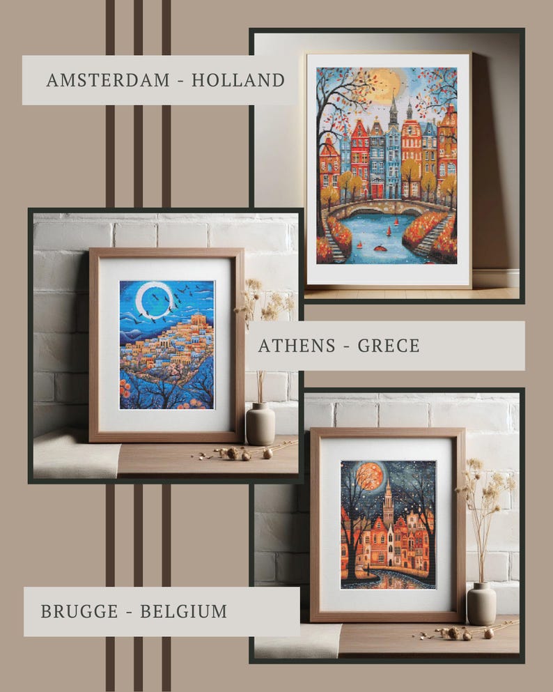Europe Cityscapes Cross Stitch Pattern Bundle: 9 Travel Embroidery Designs (PDF Download image 3