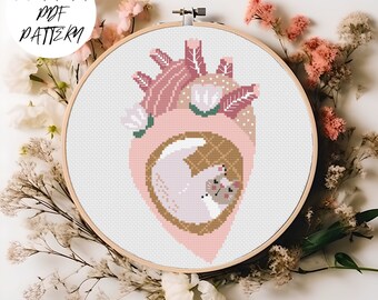 Valentine's Cat - Valentine's Day Cross Stitch Pattern, PDF Pattern, Valentine's Day Embroidery, DIY, Love Embroidery Decor