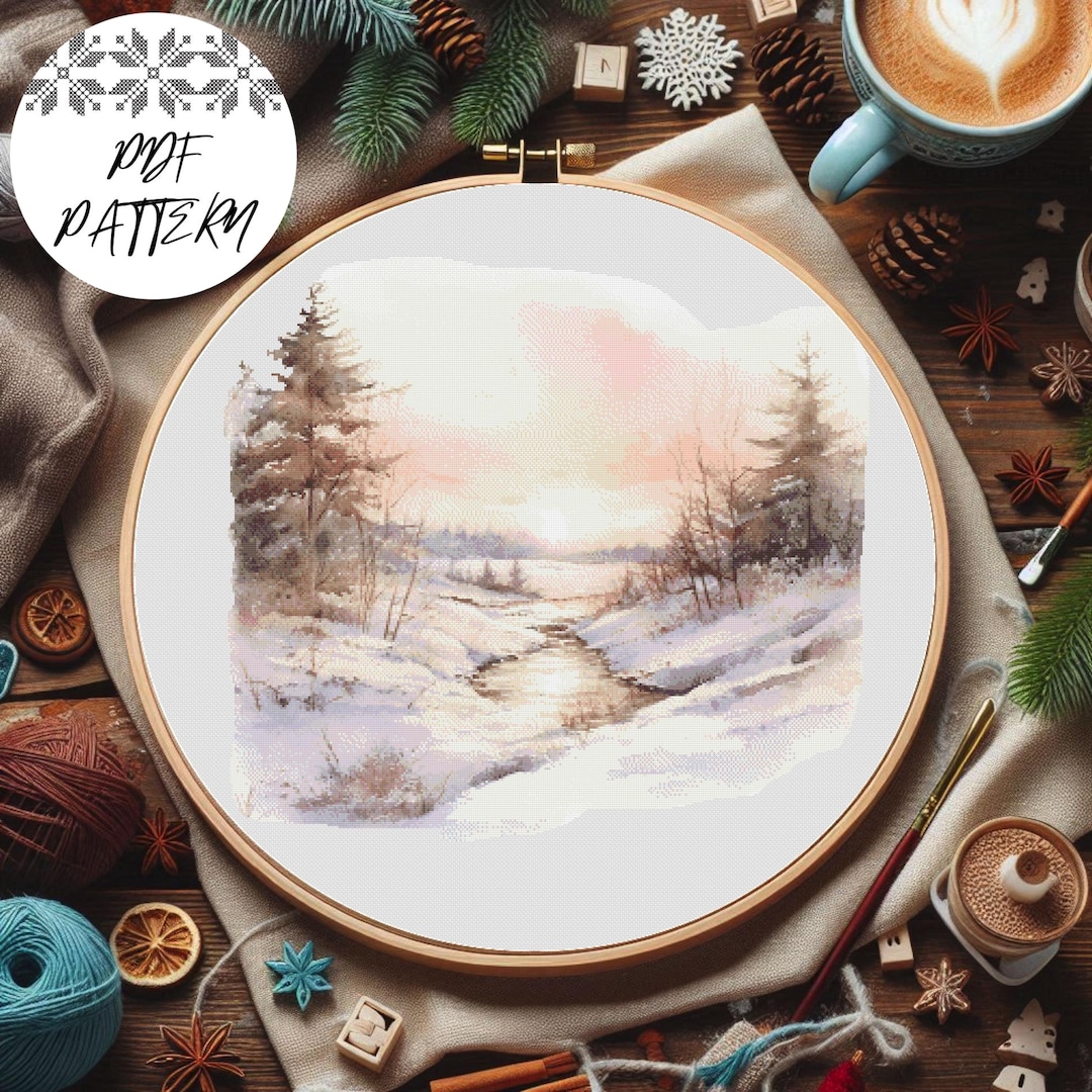 Winter Forest Deer Cross Stitch Pattern: Christmas Holiday Embroidery ...