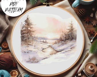 Winter Forest Deer Cross Stitch Pattern: Christmas Holiday Embroidery (PDF Pattern)