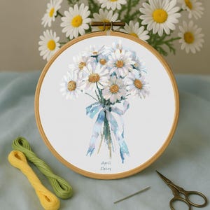 April Daisy Birth Flower Cross Stitch Pattern: Floral Embroidery (PDF Digital Download) image 3