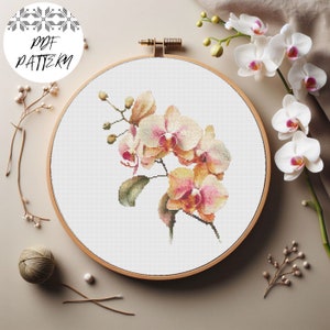 Orchideeboeket kruissteekpatroon, PDF-patroon, bloemenborduurwerk, doe-het-zelf, cadeau, borduurdecor, patroonhouder compatibel