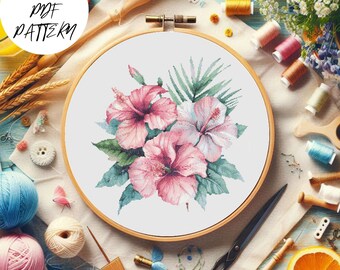 Tropical Flowers Cross Stitch Pattern: Exotic Floral Embroidery (PDF Download)