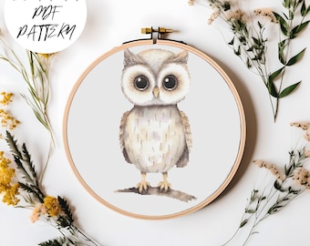 Owl Cross Stitch Pattern – Nursery Decor (PDF Pattern