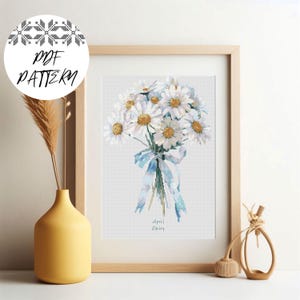 April Daisy Geburtsblume Kreuzstich Muster PDF – Blumen Stickerei Design, Botanischer digitaler Download, Geburtstagsgeschenk Hoop Art