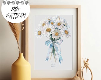 April Daisy Birth Flower Cross Stitch Pattern: Floral Embroidery (PDF Digital Download)