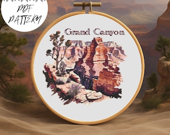 Grand Canyon Cross Stitch Pattern: Desert Landscape Embroidery (PDF Download)