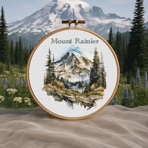 Mount Rainier Cross Stitch Pattern: National Park Wildflower Embroidery (PDF Download)
