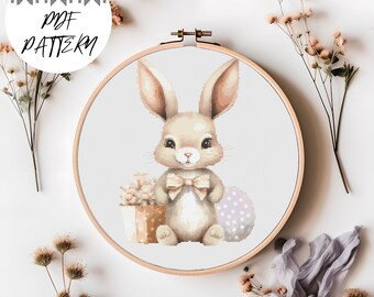 Conejito de Pascua - Patrón de punto de cruz de Pascua, patrón PDF, bordado de Pascua, bricolaje, decoración de bordado de conejito