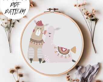 Lovely Llamas - Valentine's Day Cross Stitch Pattern, PDF Pattern, Valentine's Day Embroidery, DIY, Gift, Love Embroidery Decor