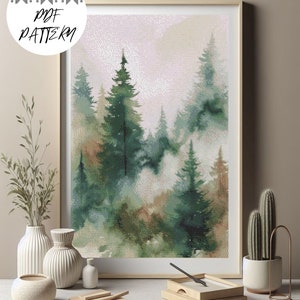 Forest Cross Stitch Pattern PDF - Mountain & Road Embroidery DIY Decor, Nature Needlecraft, Instant Download