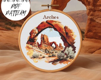 Arches National Park Cross Stitch Pattern: Delicate Arch Embroidery (PDF Download