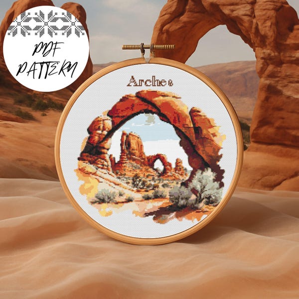 Arches National Park Cross Stitch Pattern: Delicate Arch Embroidery (PDF Download