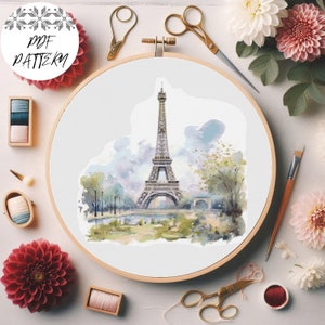 Eiffel Tower Cross Stitch Pattern – Paris Embroidery, DIY (PDF Pattern)