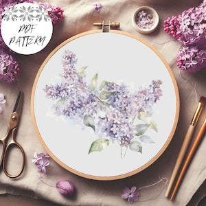 Lilac Bouquet Cross Stitch Pattern PDF – Floral Embroidery Design, Botanical Digital Download, Purple Lilac Hoop Art for Gift or Decor