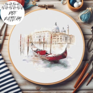 Venice Gondola Cross Stitch Pattern PDF - Italy Embroidery DIY, Venice Decor, Rome Landmark Stitch Chart, Pattern Keeper Compatible