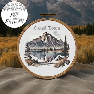 Grand Teton National Park Cross Stitch Pattern PDF – Stitch the Parks Series, Mountain Landscape Embroidery, Digital Nature Design