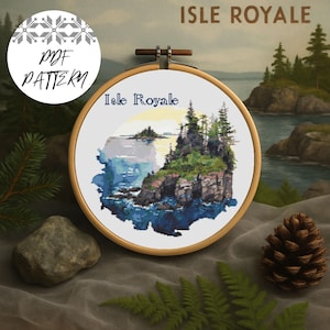 Isle Royale National Park Cross Stitch Pattern PDF – Stitch the Parks Series, Lake & Forest Embroidery, Digital Download Adventure Gift