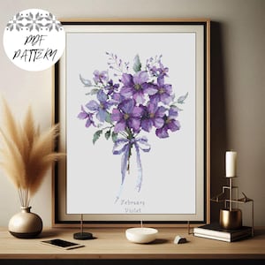February Violet Birth Flower Cross Stitch Pattern: Floral Embroidery (PDF Digital Download