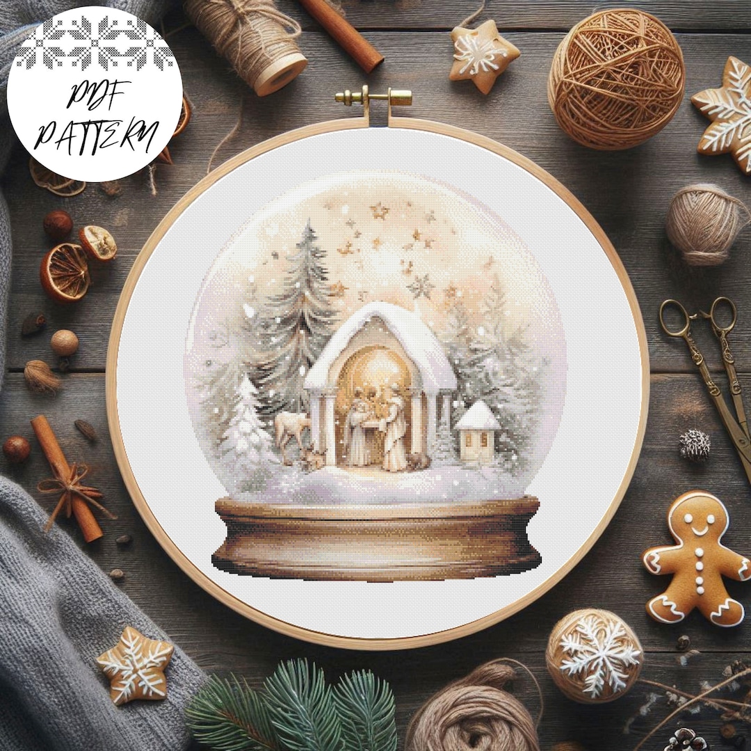 Snow Globe Cross Stitch Pattern: Christmas Holiday Winter Scene (PDF ...