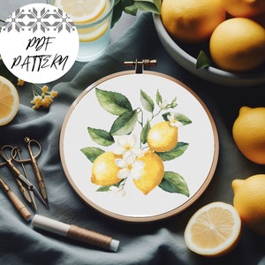 Lemons Cross Stitch Pattern, PDF Pattern, Fruit Embroidery, DIY, Gift, Embroidery Decor, Pattern Keeper compatible