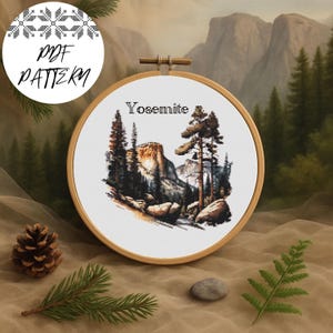 Yosemite National Park Cross Stitch Pattern PDF – Stitch the Parks Series, Mountain Embroidery Design, Digital Download Nature Decor