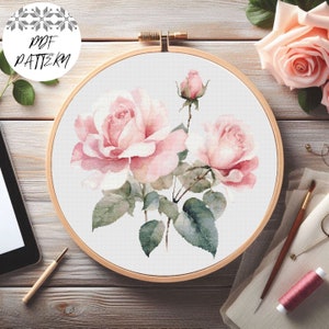 Bouquet di rose, schema punto croce, modello PDF, ricamo floreale, fai da te, regalo, decorazioni per ricamo, compatibile con Pattern Keeper
