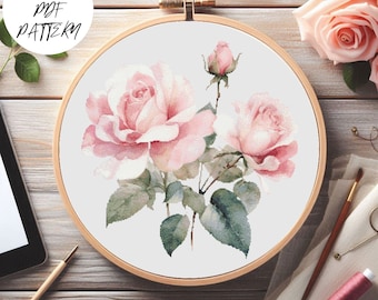 Romantic Roses Cross Stitch Pattern: Floral Embroidery Design (PDF Download
