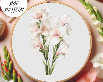 Gladiolen Kreuzstich Anleitung: Florales Stickmuster (PDF Download)