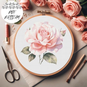 Rose - Kruissteekpatroon, PDF-patroon, Bloemenborduurwerk, DIY, Cadeau, Borduurdecor, Patroonhouder Compatibel