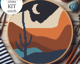 Abstract Nature Cross Stitch Kit: Beginner DIY Embroidery Set