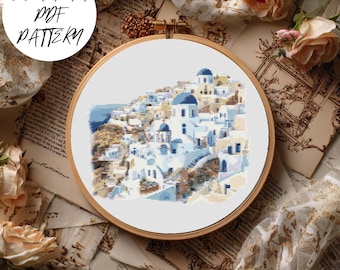 Santorini Cross Stitch Pattern: Greek Island Embroidery (PDF)