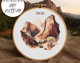 Zion National Park Cross Stitch Pattern: Scenic Embroidery (PDF Download)