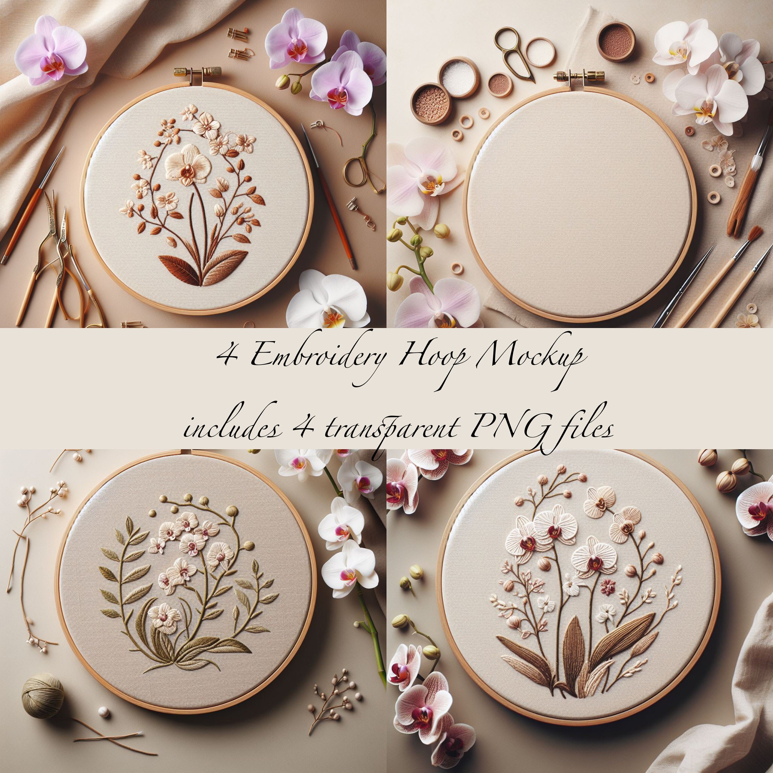 Orchids Embroidery Hoop Mockup Flowers Mockup, Cross Stitch Mockup