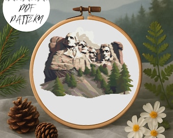 Mount Rushmore Kreuzstichmuster: Amerikanisches Wahrzeichen Stickerei (PDF)