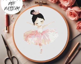 Ballerina Cross Stitch Pattern – Nursery Dance Embroidery (PDF Pattern)