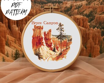 Bryce Canyon Cross Stitch Pattern: Hoodoo Landscape Embroidery (PDF Digital Download)