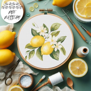 Schema punto croce limoni, modello PDF, ricamo di frutta, fai da te, regalo, decorazione ricamata, compatibile con Pattern Keeper