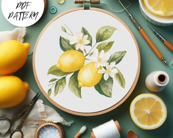 Patrón de punto de cruz "Limones": Bordado de frutas DIY (Esquema PDF, compatible con Pattern Keeper)
