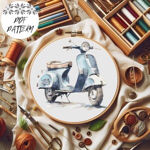 Vespa Scooter Cross Stitch Pattern - Italy Embroidery (PDF Pattern)