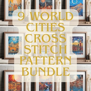 Europe Cityscapes Cross Stitch Pattern Bundle: 9 Travel Embroidery Designs (PDF Download image 1