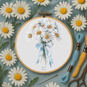 April Daisy Birth Flower Cross Stitch Pattern: Floral Embroidery (PDF Digital Download) image 4